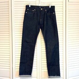 A.P.C. Selvedge Denim Dark Wash Jeans Slim Straight Leg Cuffed Raw Hem Size 30